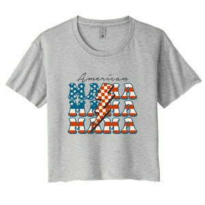 Retro Groovy Mama American 4th Of July Patriotic Mom Womens Gift Women's Crop Top Tee