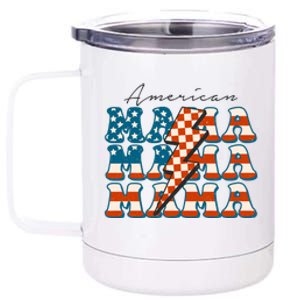 Retro Groovy Mama American 4th Of July Patriotic Mom Womens Gift 12 oz Stainless Steel Tumbler Cup