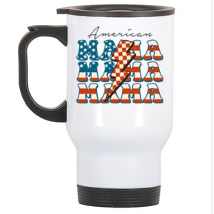 Retro Groovy Mama American 4th Of July Patriotic Mom Womens Gift Stainless Steel Travel Mug