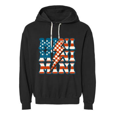 Retro Groovy Mini American 4th Of July Patriotic Mom Womens Gift Garment-Dyed Fleece Hoodie