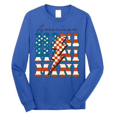 Retro Groovy Mini American 4th Of July Patriotic Mom Womens Gift Long Sleeve Shirt