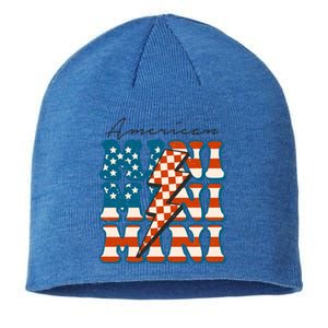 Retro Groovy Mini American 4th Of July Patriotic Mom Womens Gift Sustainable Beanie