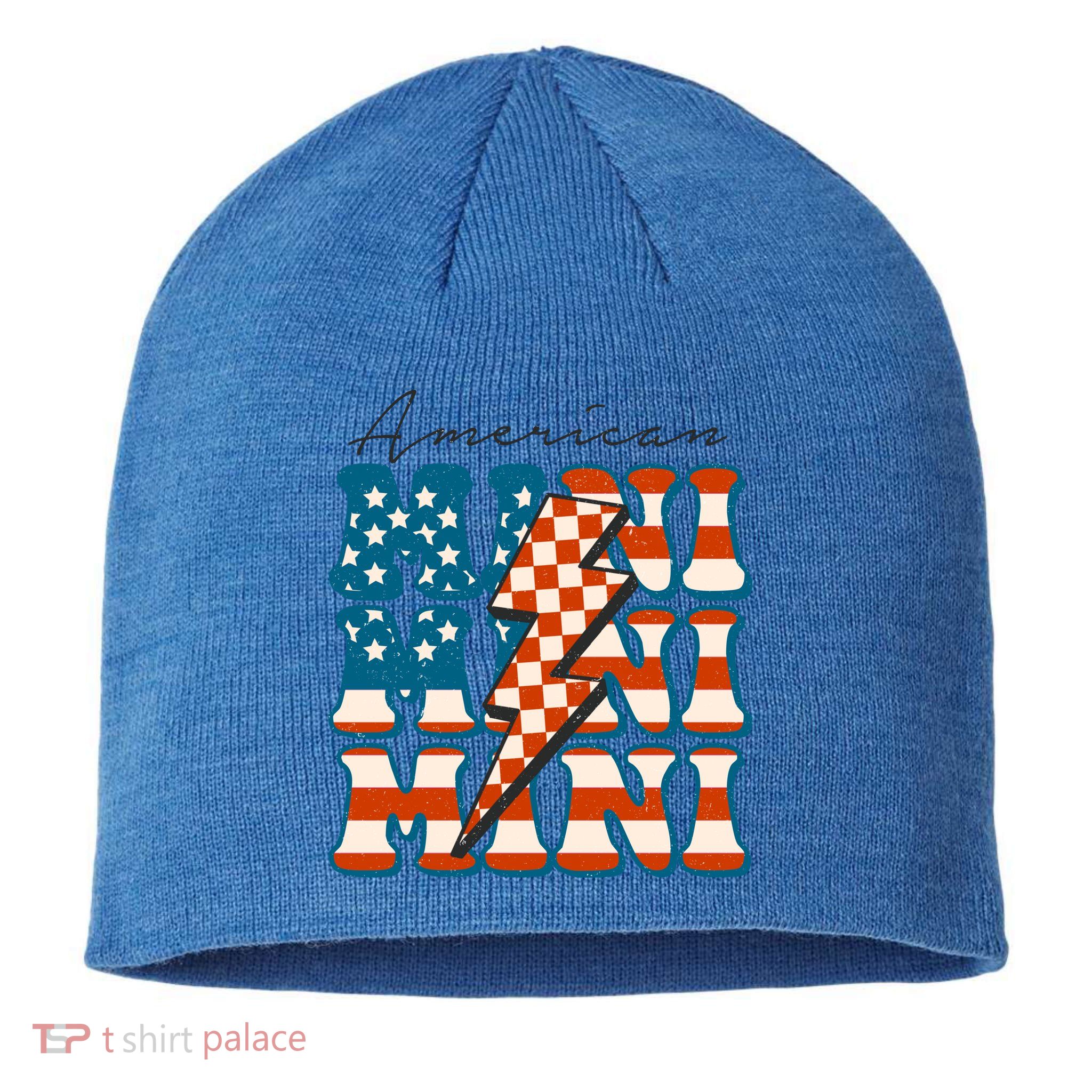 Retro Groovy Mini American 4th Of July Patriotic Mom Womens Gift Sustainable Beanie
