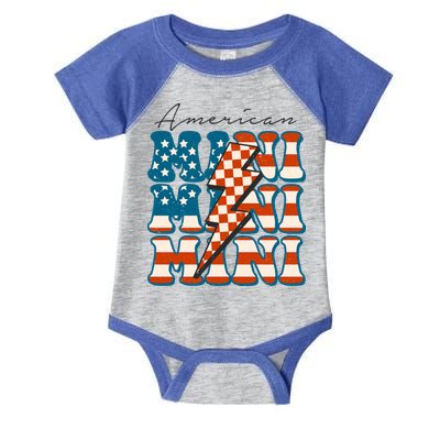 Retro Groovy Mini American 4th Of July Patriotic Mom Womens Gift Infant Baby Jersey Bodysuit