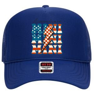 Retro Groovy Mini American 4th Of July Patriotic Mom Womens Gift High Crown Mesh Back Trucker Hat