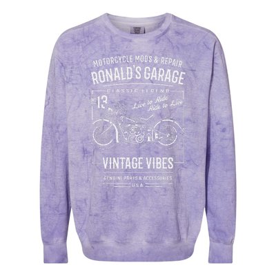 RonaldS Garage Motorcycle Design For The Name Ronald Colorblast Crewneck Sweatshirt