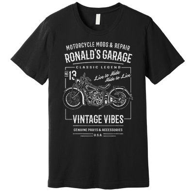 RonaldS Garage Motorcycle Design For The Name Ronald Premium T-Shirt