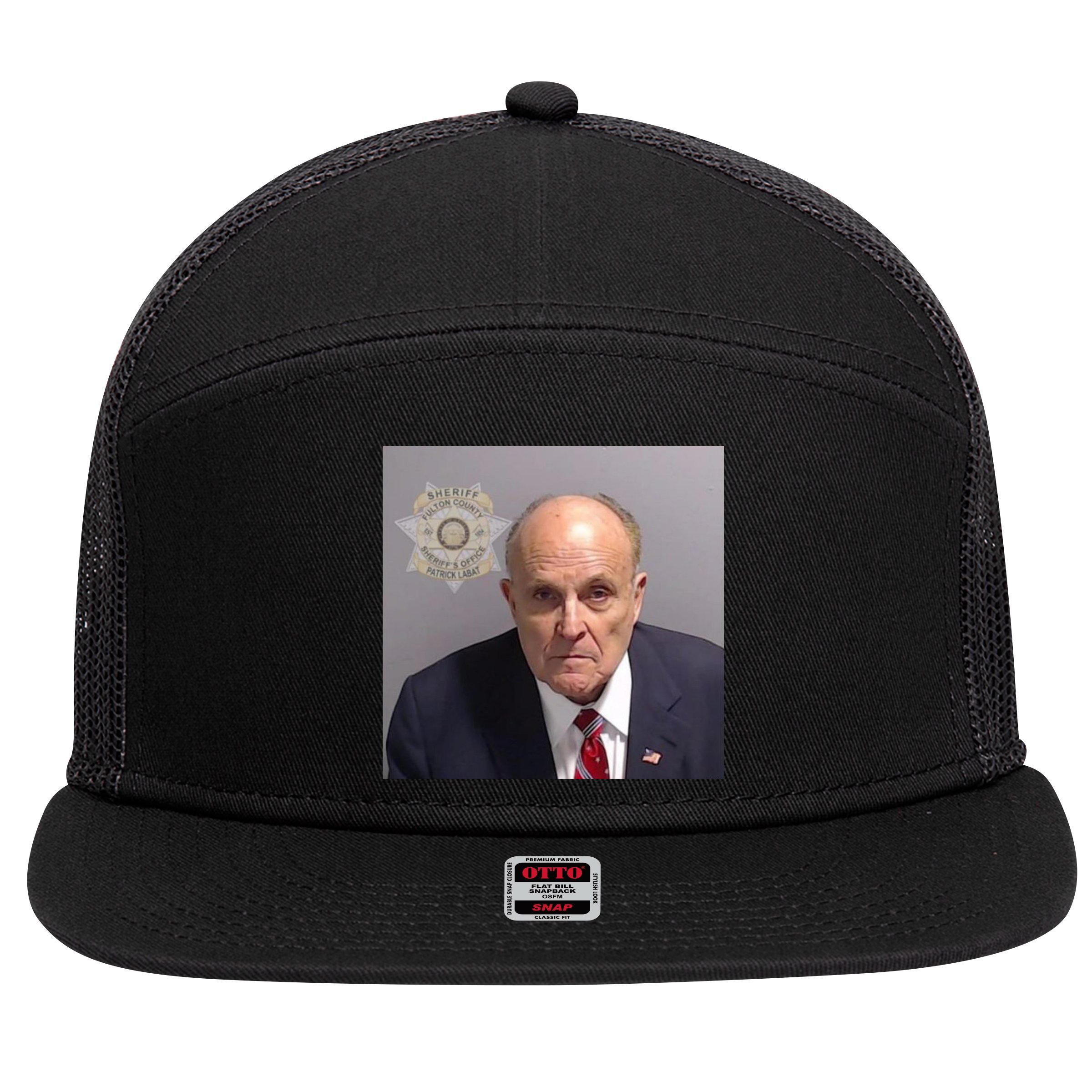 Rudy Giuliani Mugshot 7 Panel Mesh Trucker Snapback Hat