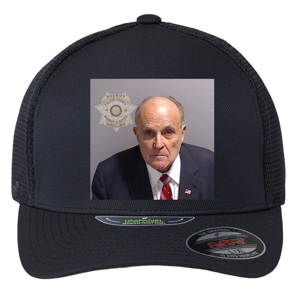 Rudy Giuliani Mugshot Flexfit Unipanel Trucker Cap