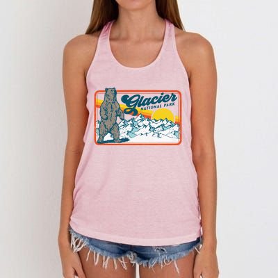 Retro Glacier National Park 80s Bear Graphic 80s Gift Women's Knotted Racerback Tank