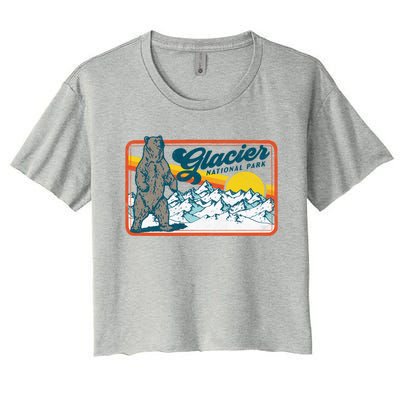 Retro Glacier National Park 80s Bear Graphic 80s Gift Women's Crop Top Tee