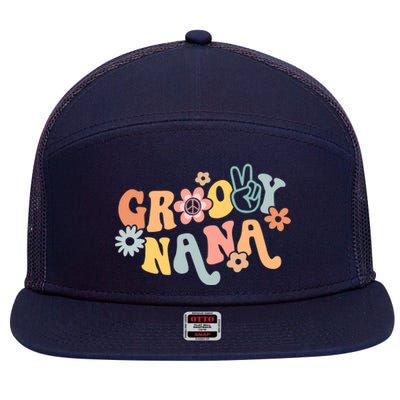 Retro Groovy Nana Matching Family 1st Birthday Party 7 Panel Mesh Trucker Snapback Hat