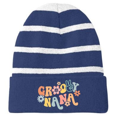 Retro Groovy Nana Matching Family 1st Birthday Party Striped Beanie with Solid Band