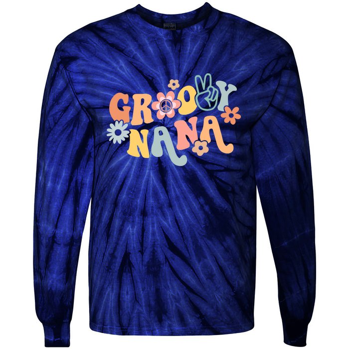 Retro Groovy Nana Matching Family 1st Birthday Party Tie-Dye Long Sleeve Shirt