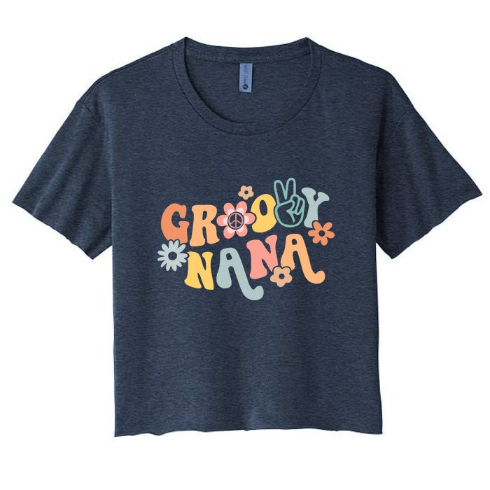 Retro Groovy Nana Matching Family 1st Birthday Party Women's Crop Top Tee