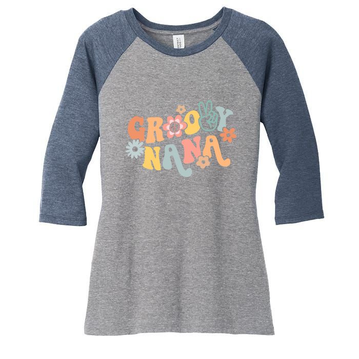 Retro Groovy Nana Matching Family 1st Birthday Party Women's Tri-Blend 3/4-Sleeve Raglan Shirt