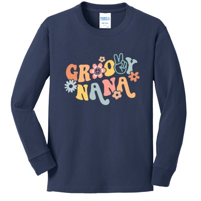 Retro Groovy Nana Matching Family 1st Birthday Party Kids Long Sleeve Shirt