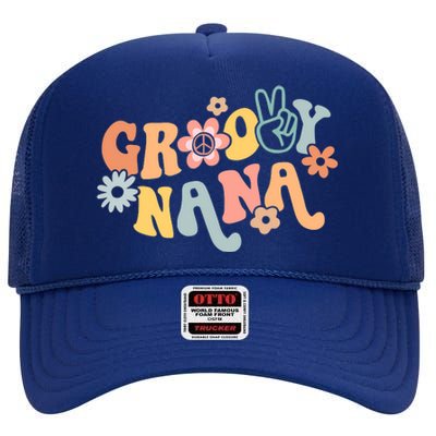 Retro Groovy Nana Matching Family 1st Birthday Party High Crown Mesh Back Trucker Hat