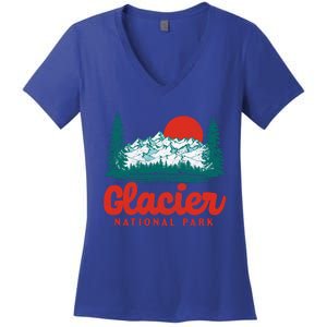 Retro Glacier National Park 80S Mountain Gift Women's V-Neck T-Shirt