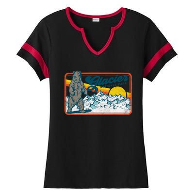 Retro Glacier National Park 80S Bear Graphic 80s Gift Ladies Halftime Notch Neck Tee