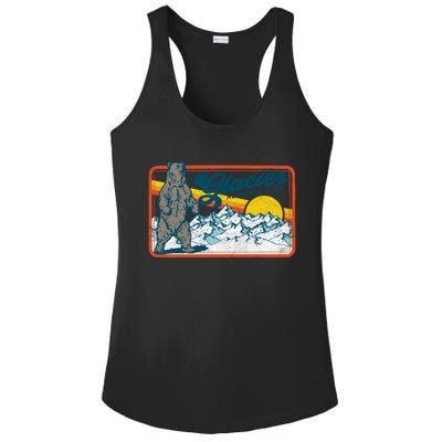 Retro Glacier National Park 80S Bear Graphic 80s Gift Ladies PosiCharge Competitor Racerback Tank