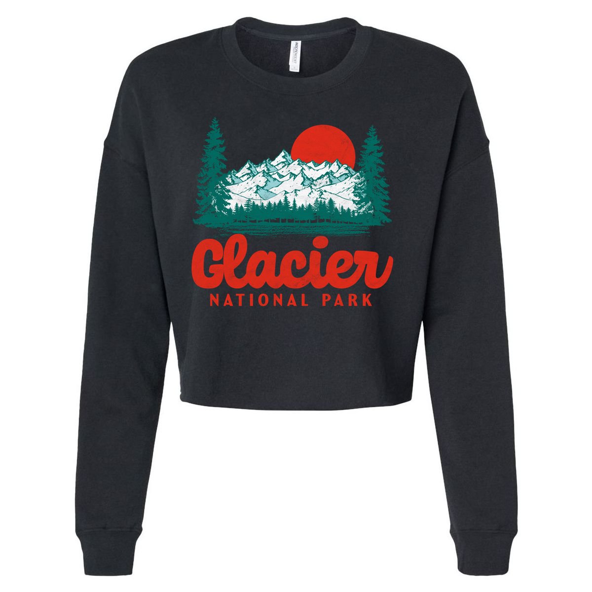 Retro Glacier National Park 80S Mountain Graphic Gift Cropped Pullover Crew