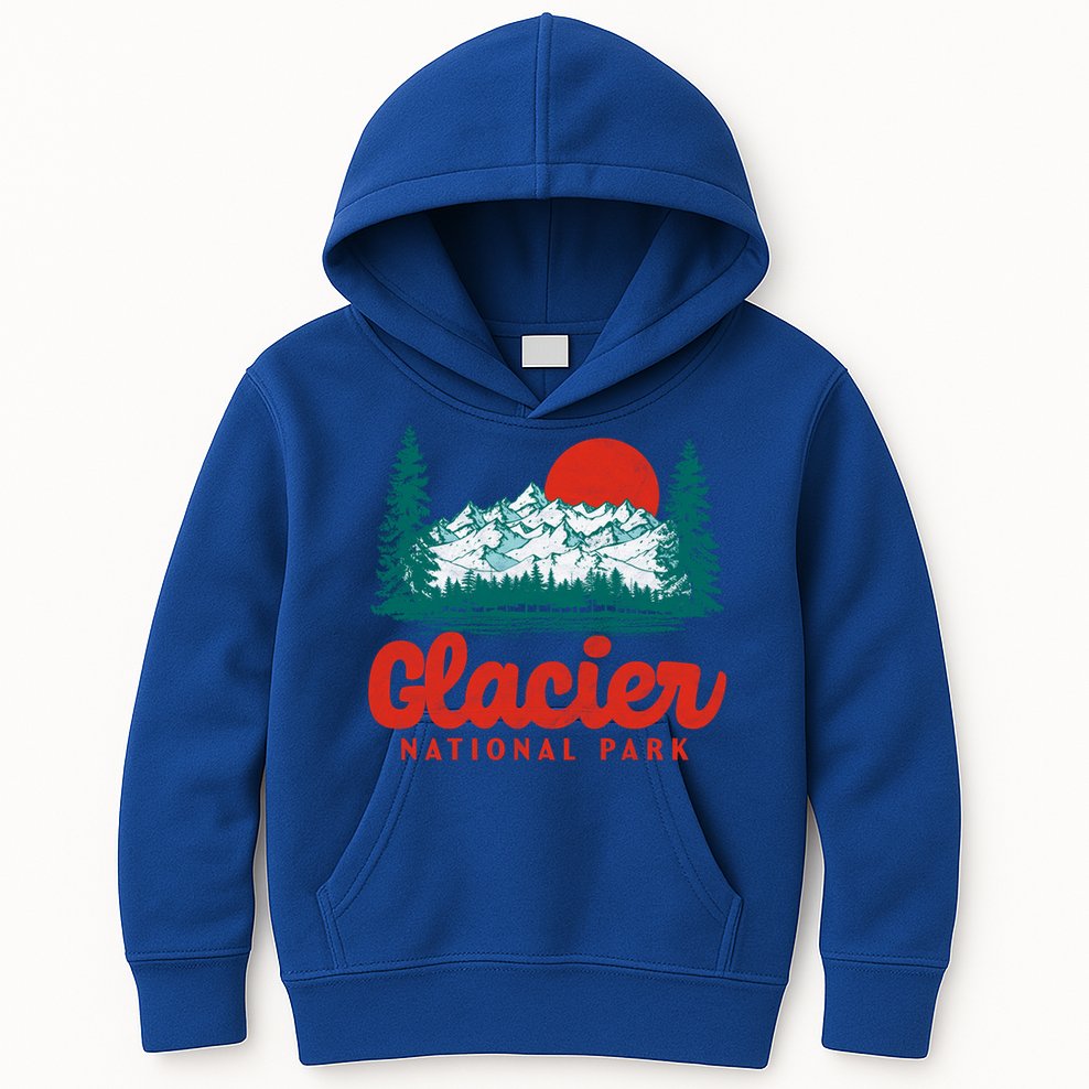Retro Glacier National Park 80S Mountain Graphic Gift Kids Hoodie