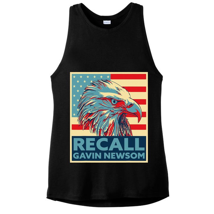 Recall Gavin Newsom 4th of July US American Flag Eagle Ladies PosiCharge Tri-Blend Wicking Tank
