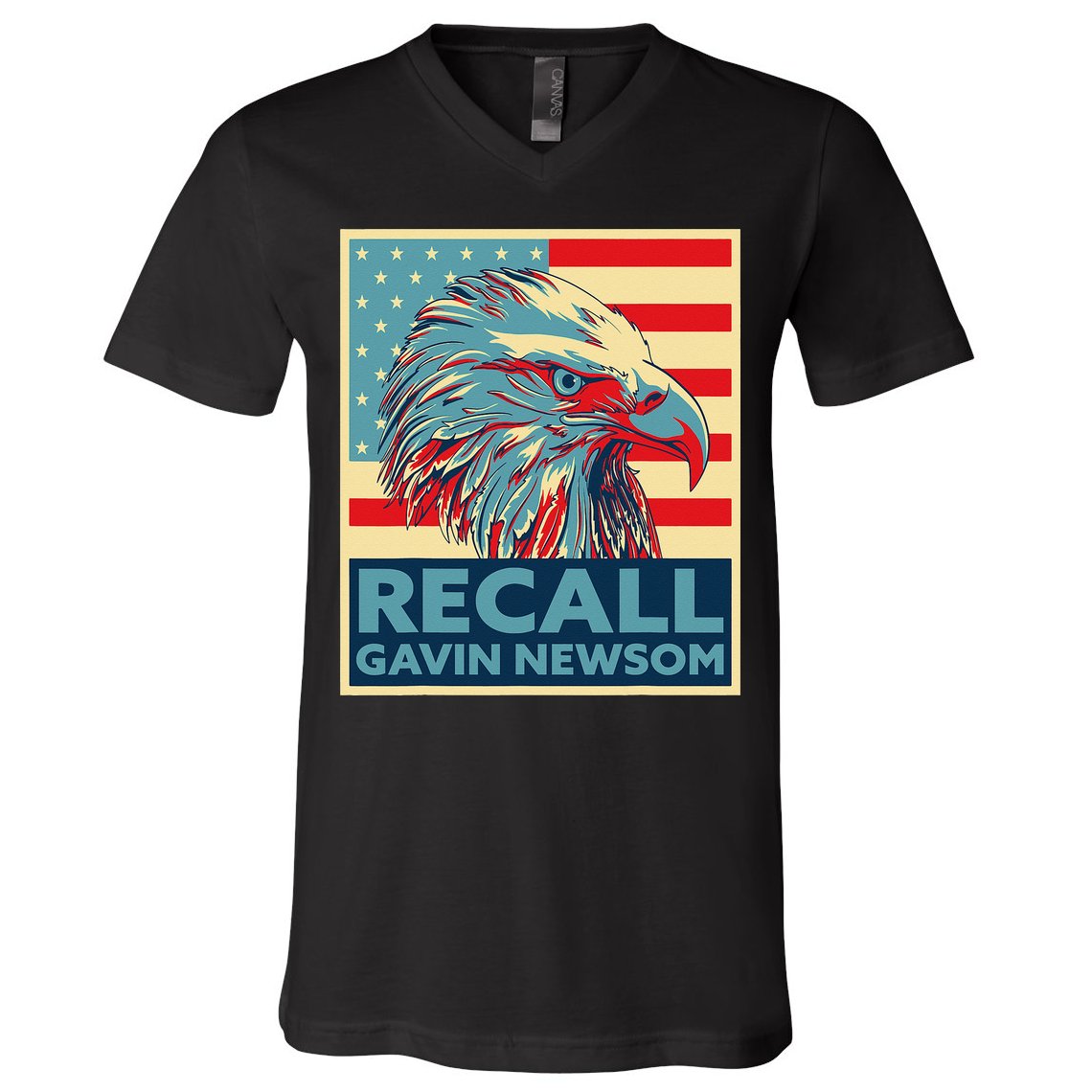 Recall Gavin Newsom 4th of July US American Flag Eagle V-Neck T-Shirt