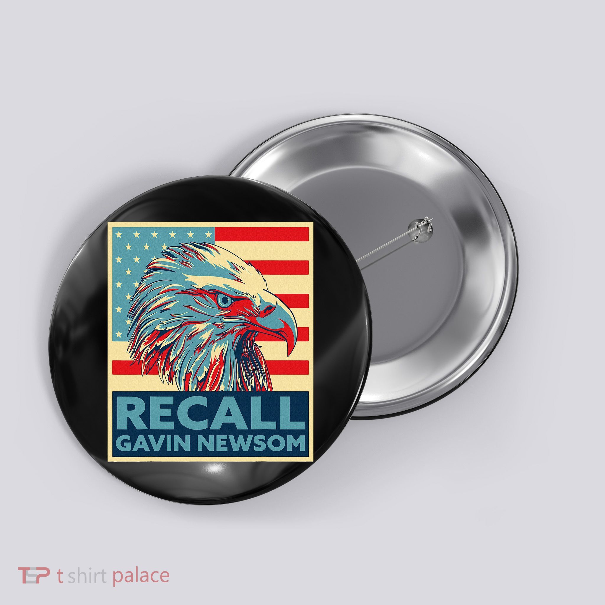 Recall Gavin Newsom 4th of July US American Flag Eagle Button