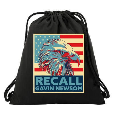 Recall Gavin Newsom 4th of July US American Flag Eagle Drawstring Bag