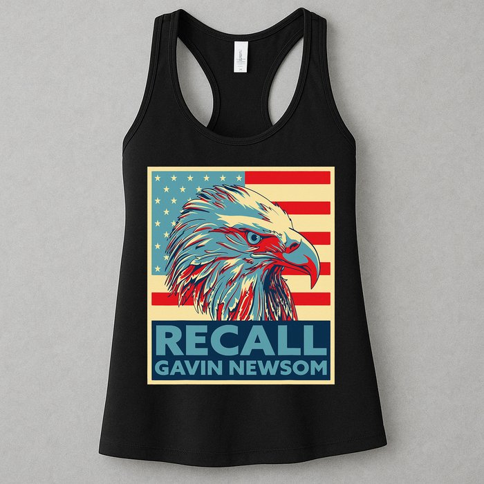 Recall Gavin Newsom 4th of July US American Flag Eagle Womens Tank Top