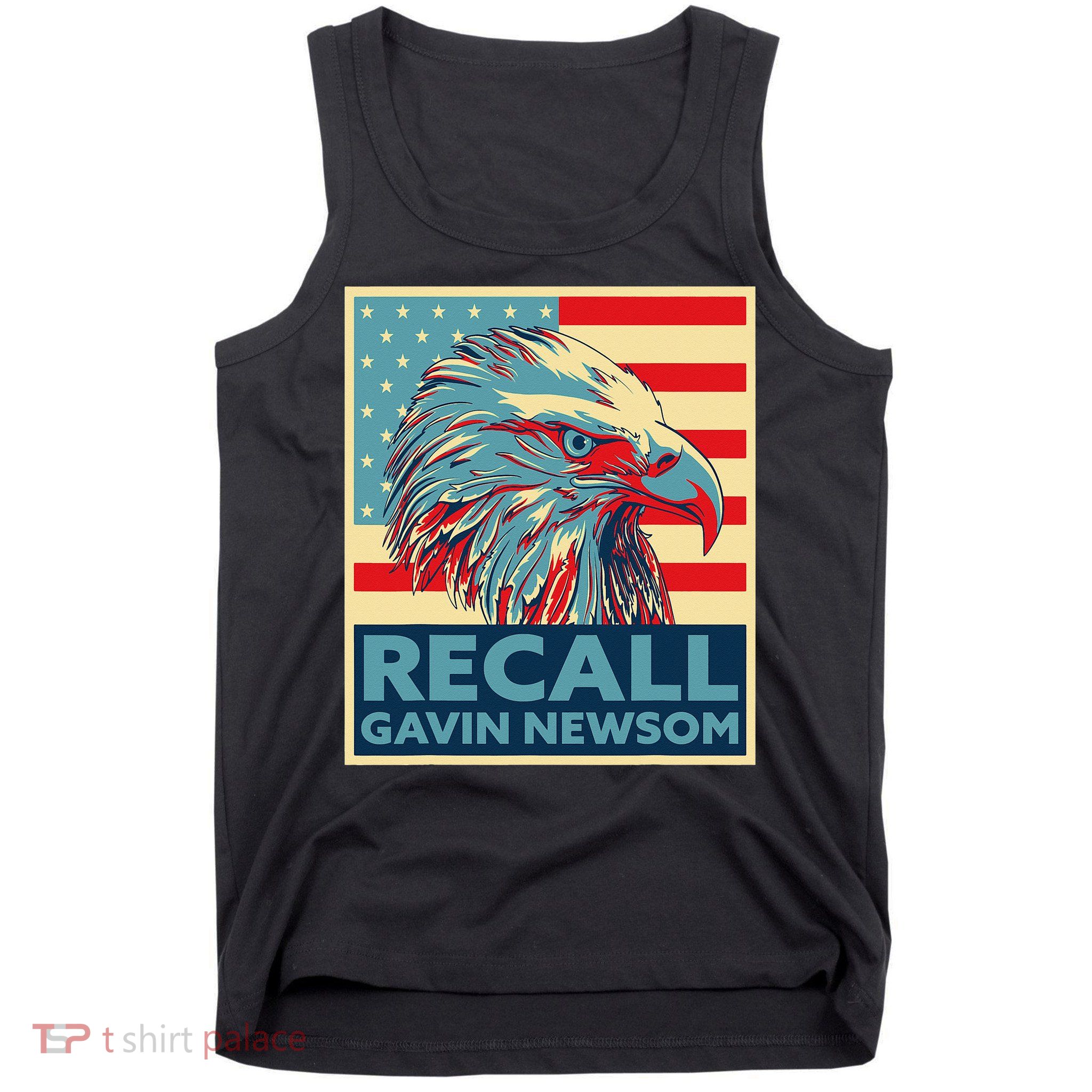 Recall Gavin Newsom 4th of July US American Flag Eagle Tank Top