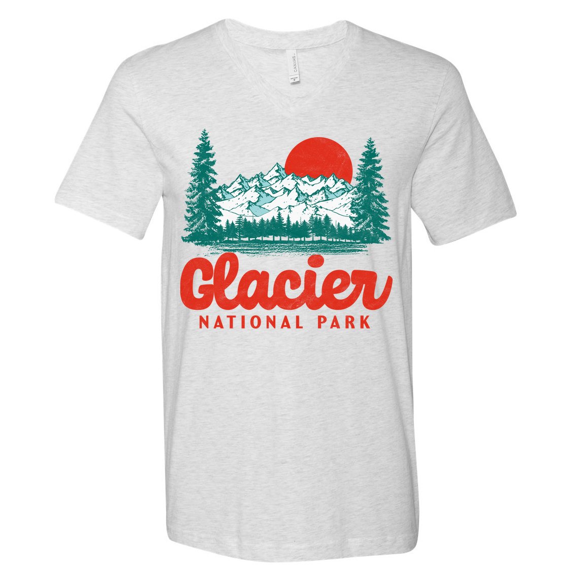 Retro Glacier National Park 80's Mountain V-Neck T-Shirt