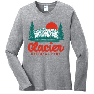 Retro Glacier National Park 80's Mountain Ladies Long Sleeve Shirt