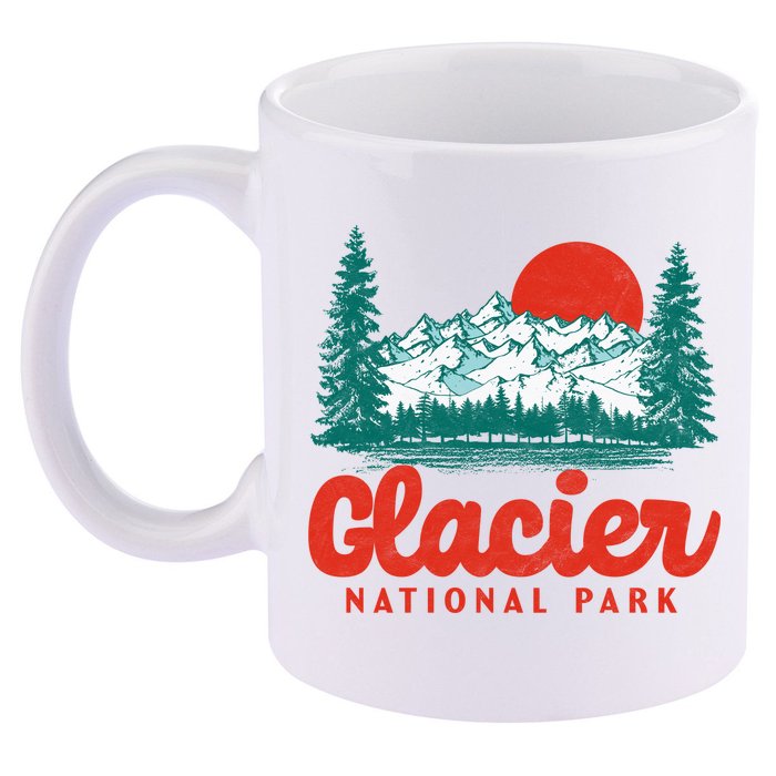 Retro Glacier National Park 80's Mountain 11oz C Handle Ceramic Mug