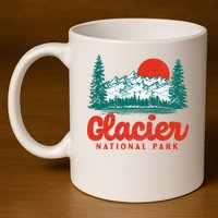 Retro Glacier National Park 80's Mountain 11oz C Handle Ceramic Mug