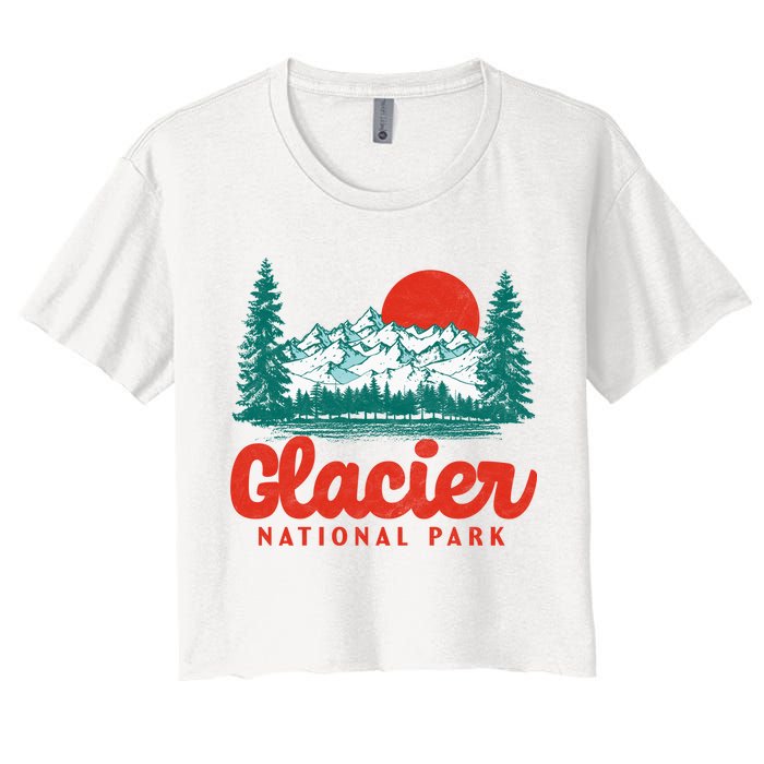 Retro Glacier National Park 80's Mountain Women's Crop Top Tee