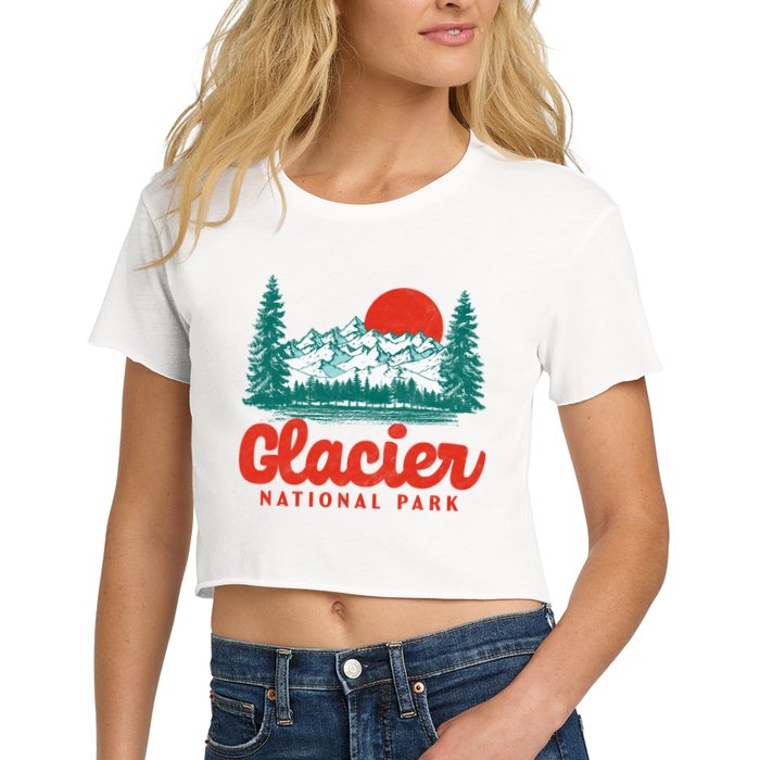 Retro Glacier National Park 80's Mountain Women's Crop Top Tee