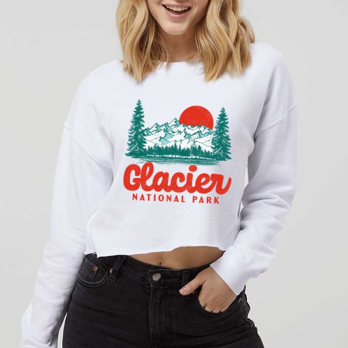 Retro Glacier National Park 80's Mountain Cropped Pullover Crew