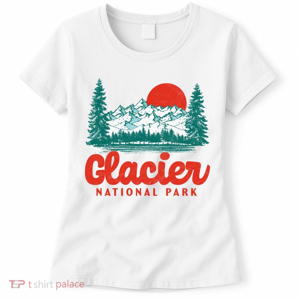 Retro Glacier National Park 80's Mountain Womens T-Shirt