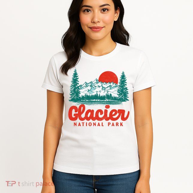 Retro Glacier National Park 80's Mountain Womens T-Shirt