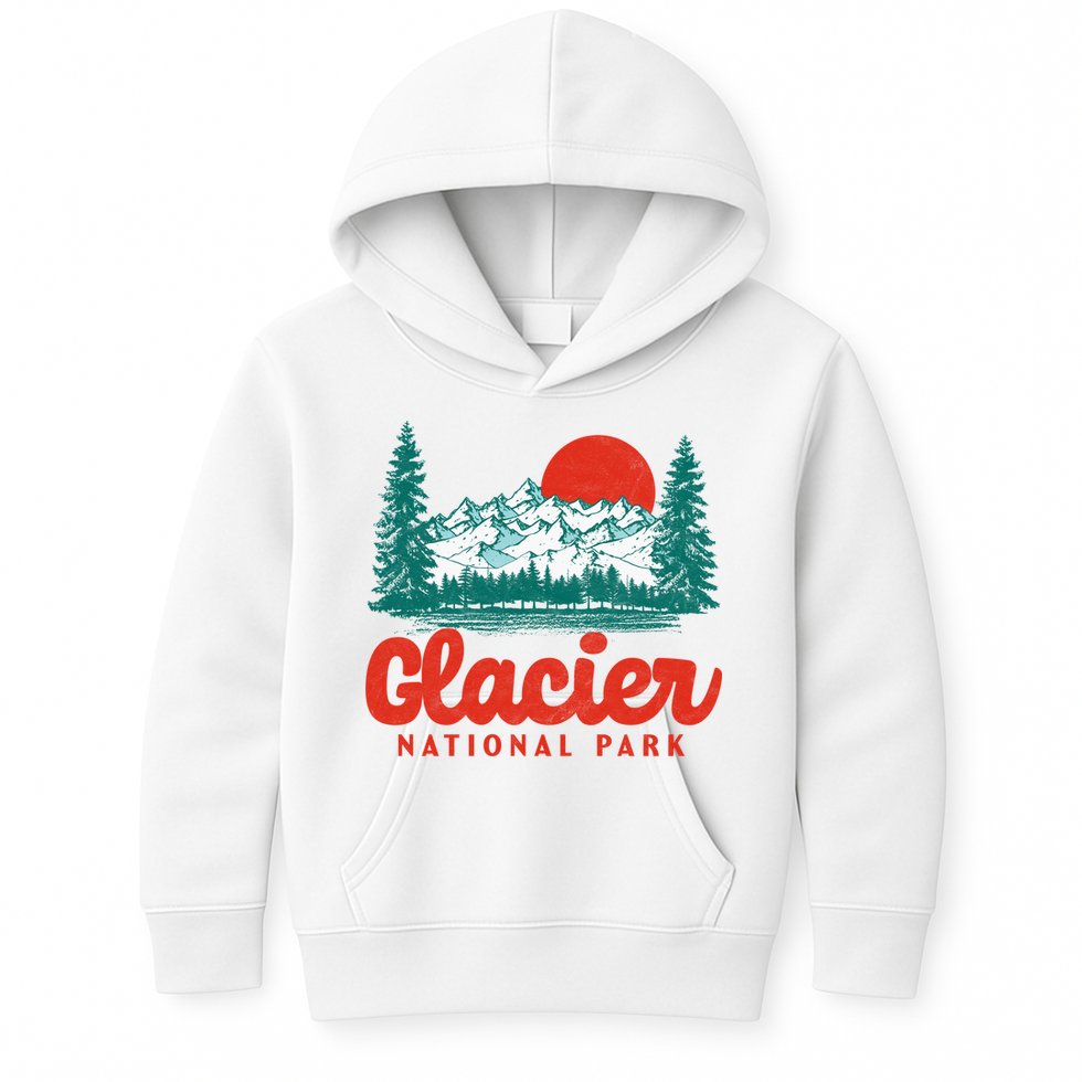 Retro Glacier National Park 80's Mountain Kids Hoodie