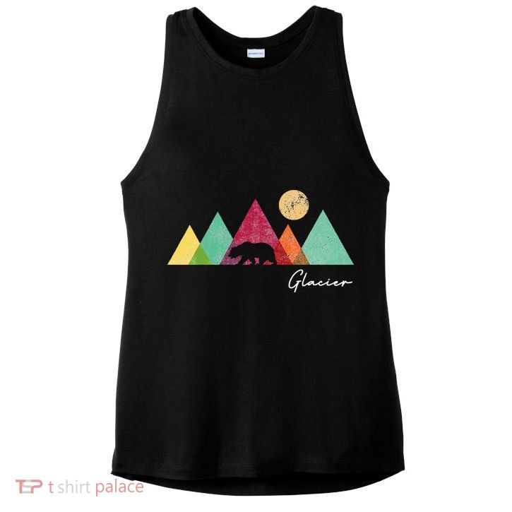 Retro Glacier National Park Montana Ladies PosiCharge Tri-Blend Wicking Tank