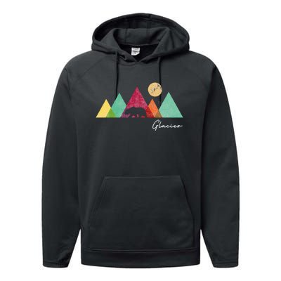 Retro Glacier National Park Montana Performance Fleece Hoodie