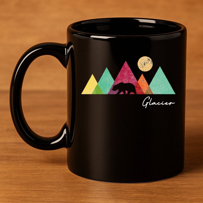 Retro Glacier National Park Montana 11oz C Handle Ceramic Mug