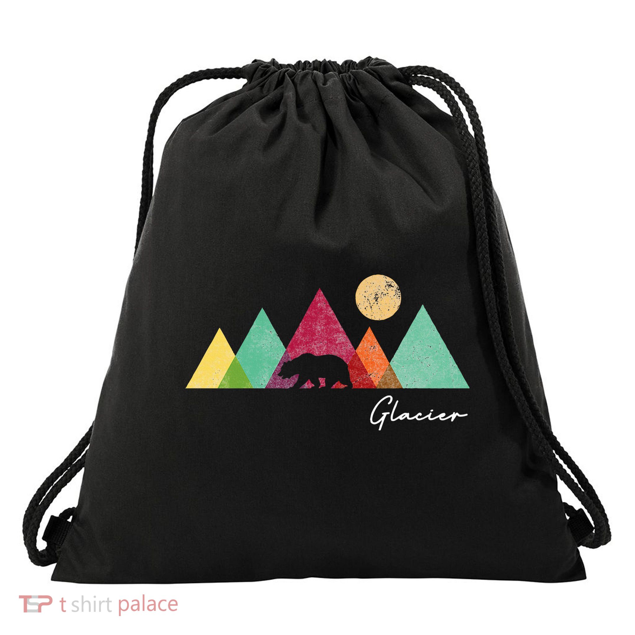 Retro Glacier National Park Montana Drawstring Bag
