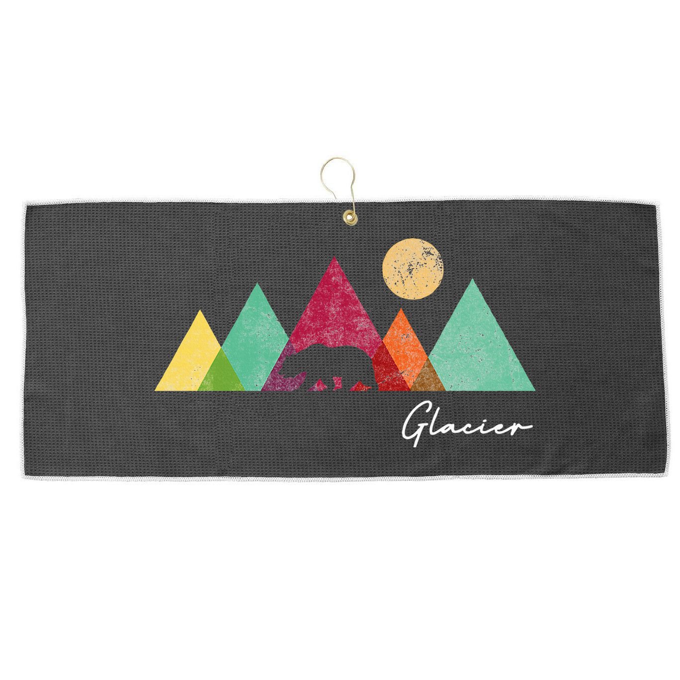Retro Glacier National Park Montana Large Microfiber Waffle Golf Towel