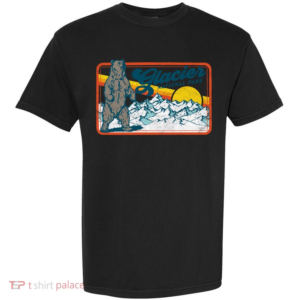 Retro Glacier National Park 80's Bear Graphic 80s Meaningful Gift Garment-Dyed Heavyweight T-Shirt