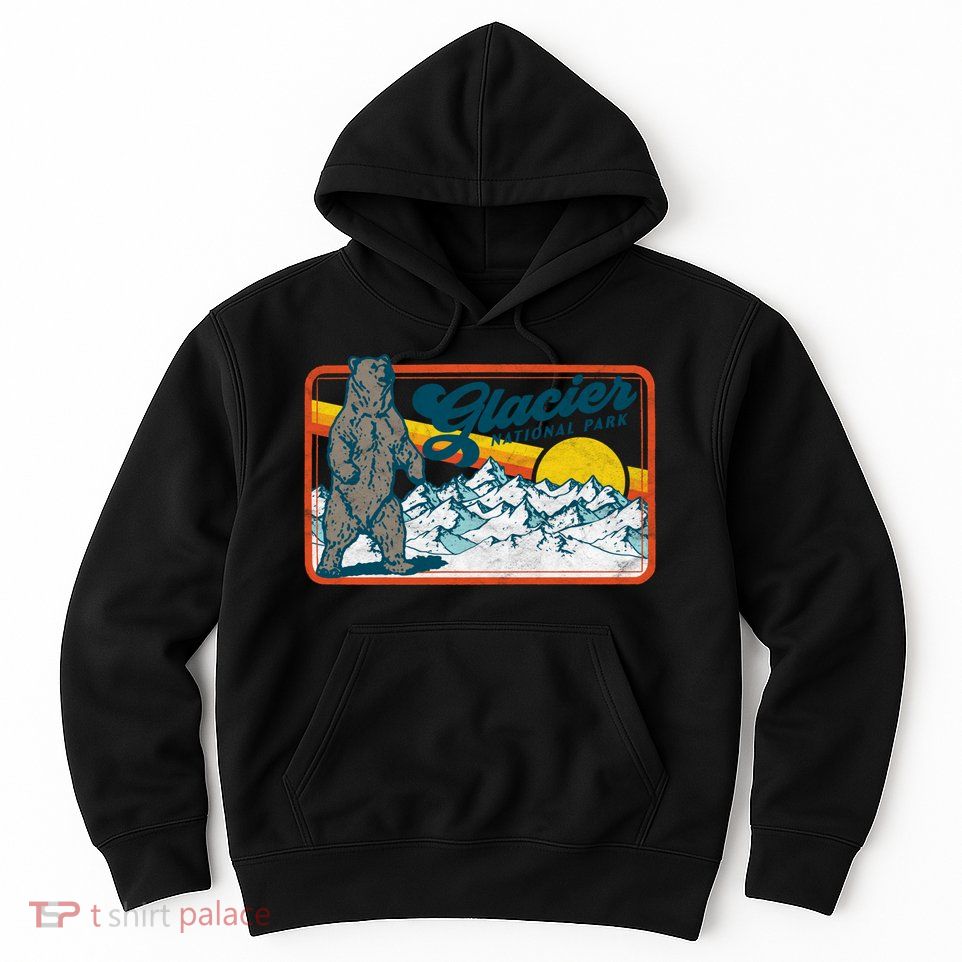 Retro Glacier National Park 80's Bear Graphic 80s Meaningful Gift Hoodie